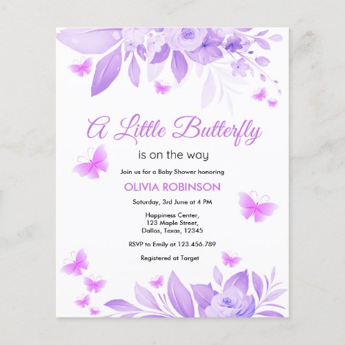 Budget A Little Butterfly Baby Shower Invitation Flyer