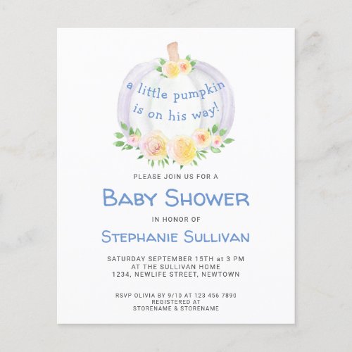 Budget A Little Pumpkin Baby Shower Invitation