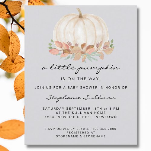 Budget A Little Pumpkin Floral Baby Shower Invite