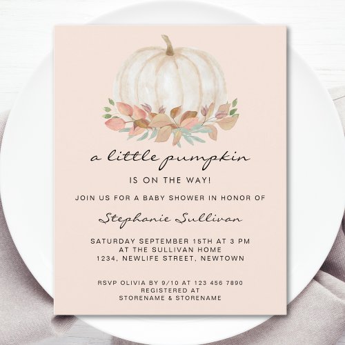 Budget A Little Pumpkin Floral Baby Shower Invite