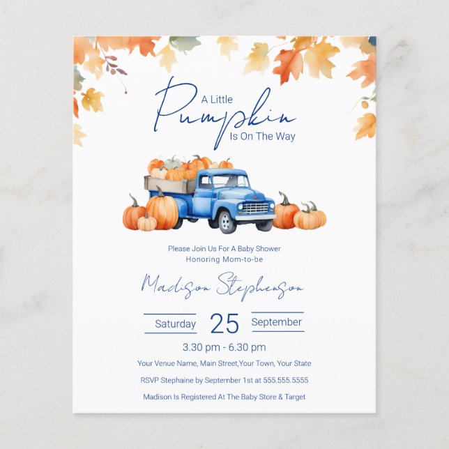 Budget A Little Pumpkin On The Way Baby Shower (Front)