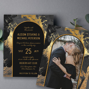Budget abstract black PHOTO wedding Invitation