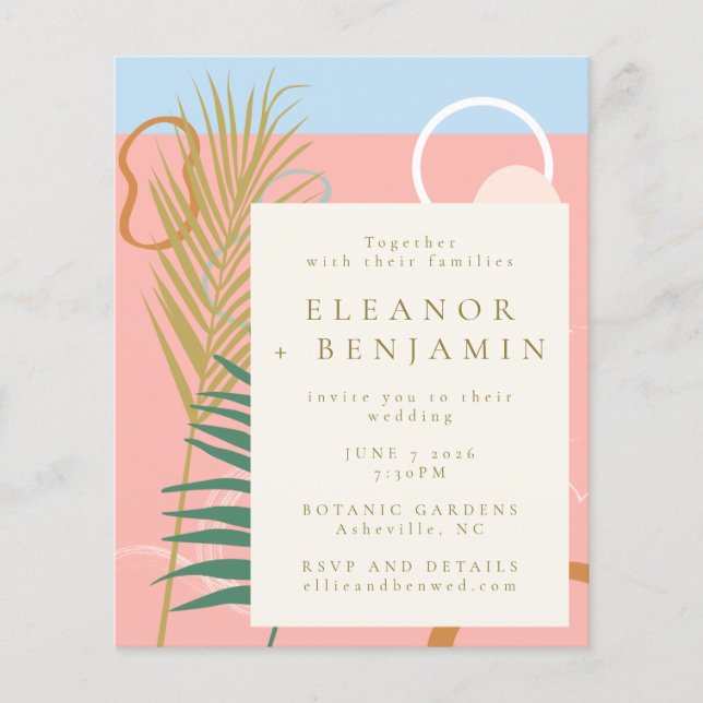 Budget  Abstract Botanical Pastel Wedding Invite (Front)