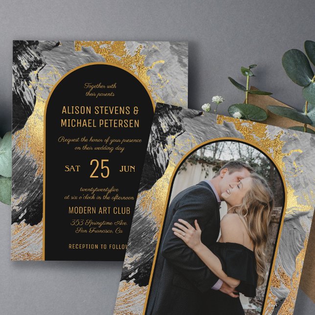 Budget abstract chic gold PHOTO wedding Invitation (Creator Uploaded)