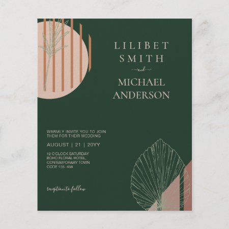BUDGET Abstract Emerald Green Pampas Grass Wedding Flyer