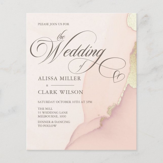 BUDGET Abstract Gold Blush Pink Wedding Invitation (Front)