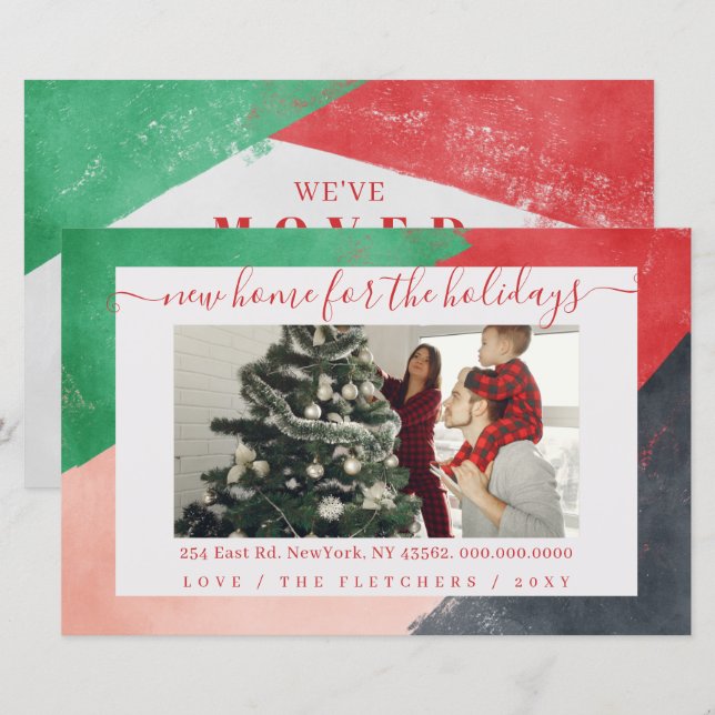 Budget Abstract Paint New Home Photo Holiday Card (Front/Back)