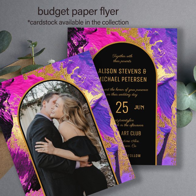 Budget abstract pink arch PHOTO wedding Invitation Flyer (Creator Uploaded)
