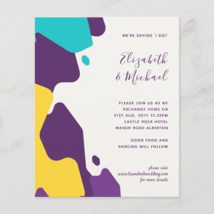 Budget Abstract Purple Teal Yellow Wedding Invites