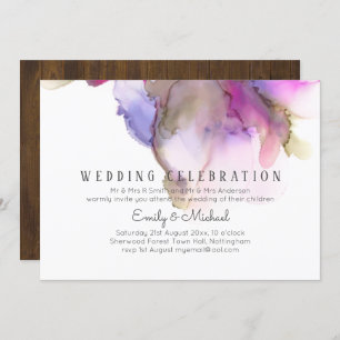 Budget Abstract Rainbow Purple Wedding Invitation