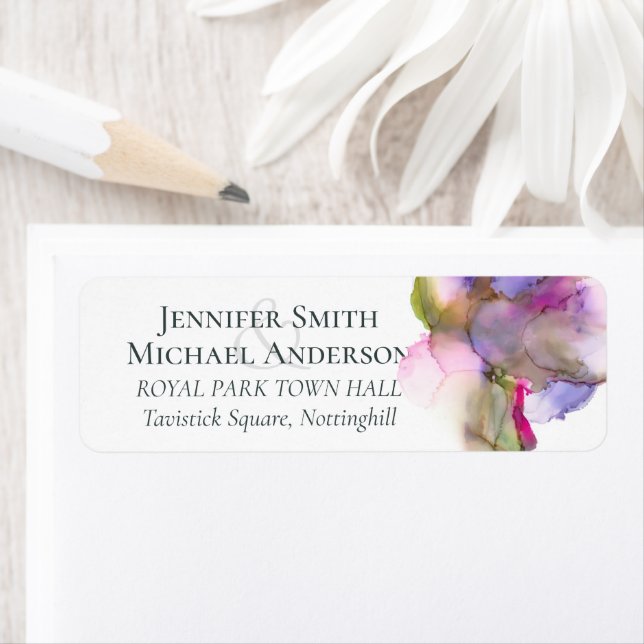 Budget Abstract Rainbow Purple Wedding Label (Insitu)