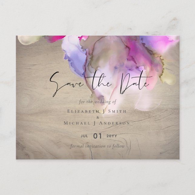 Budget Abstract Rainbow Purple Wedding Postcard (Front)