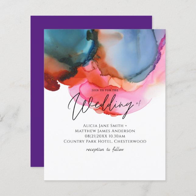 BUDGET abstract Rainbow Watercolor Wedding (Front/Back)