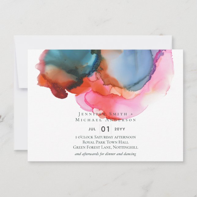 BUDGET abstract Rainbow Watercolor Wedding (Front)