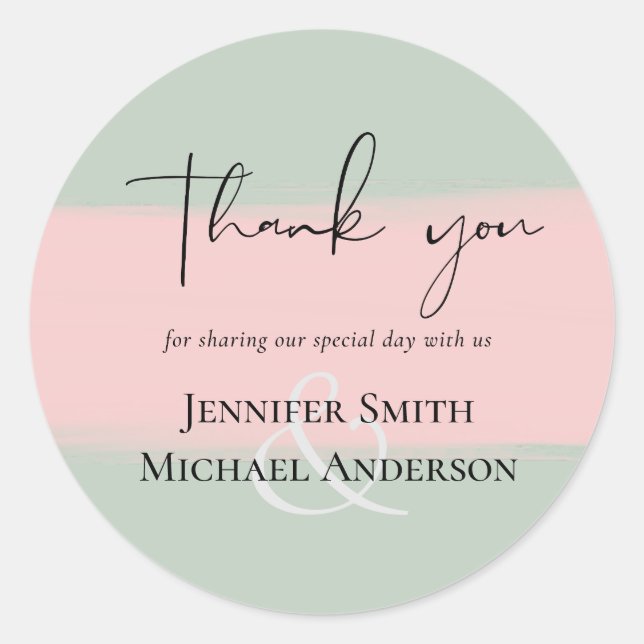 BUDGET Abstract Sage Blush Pink Script Wedding Set Classic Round Sticker (Front)
