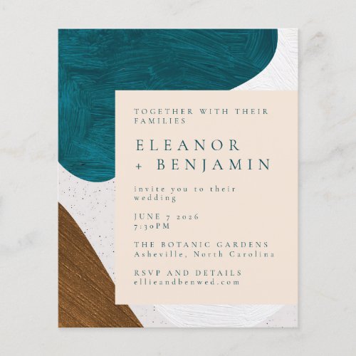 Budget Abstract Shapes Teal Gold Wedding Invite