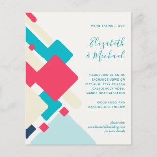 Budget Abstract Turquoise Coral Red Wedding Invite