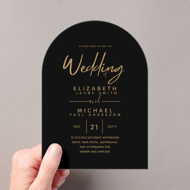 BUDGET Acrylic Black Gold Text Elegant Wedding Acrylic Invitations (Insitu (Handheld))