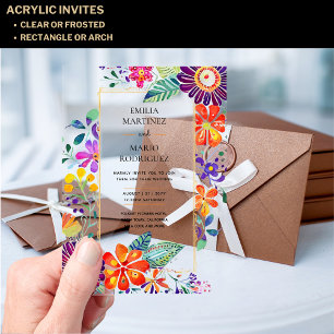 BUDGET Acrylic Clear Fiesta Floral Wedding Invitations