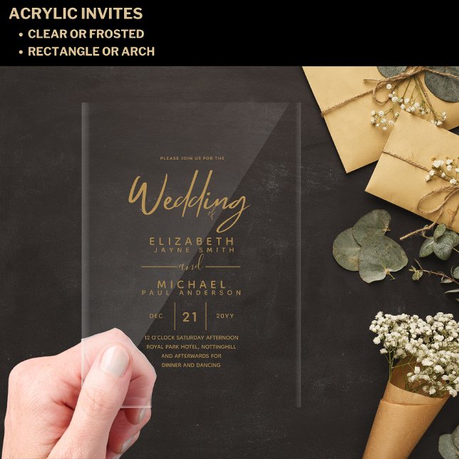 BUDGET Acrylic Clear Gold Text Elegant Wedding Acrylic Invitations (Creator Uploaded)