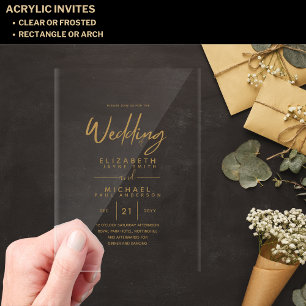 BUDGET Acrylic Clear Gold Text Elegant Wedding Invitations