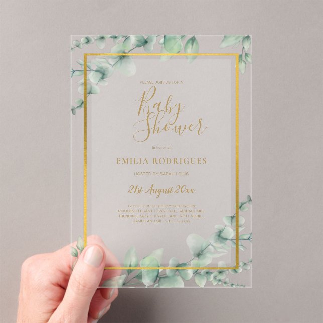 BUDGET Acrylic Clear or Frosted Baby Shower Leafy Invitations (Insitu (Handheld))