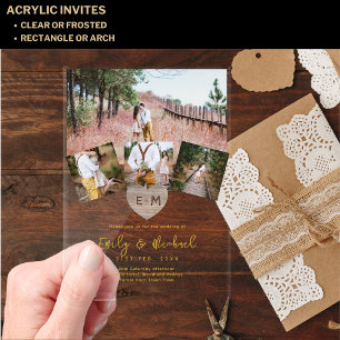 BUDGET Acrylic Clear Photo Collage Wedding Rustic Invitations