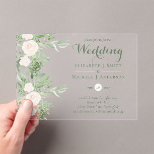 BUDGET Acrylic Clear Wedding Magnolia Flowers Invitations