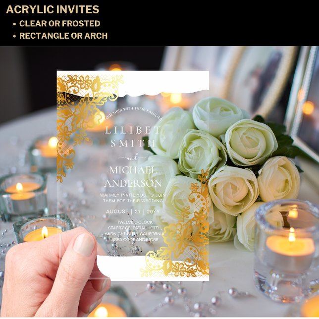 BUDGET Acrylic Wedding Gold Lace Filigree Elegant  Invitations (Creator Uploaded)