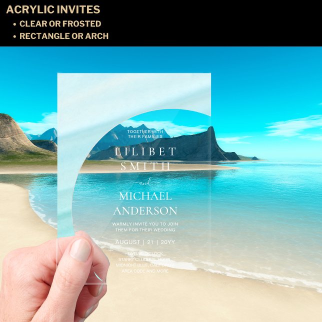 BUDGET Acrylic Wedding Pastel Aqua Blue White Text Invitations (Creator Uploaded)