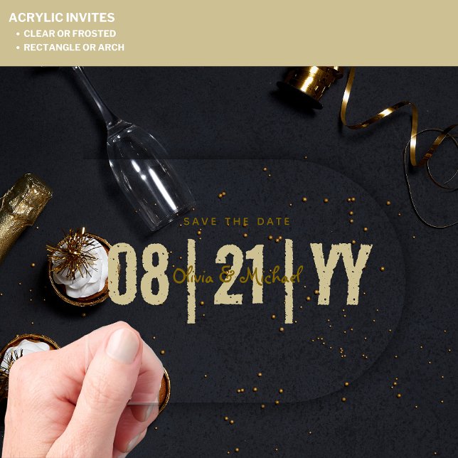 BUDGET Acrylic Wedding Save Date Minimalist Gold Acrylic Invitations (Creator Uploaded)