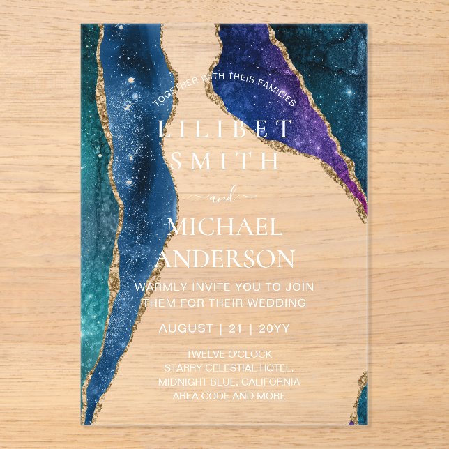 BUDGET Acrylic Wedding STARRY NIGHT CELESTIAL SKY Acrylic Invitations (Front)