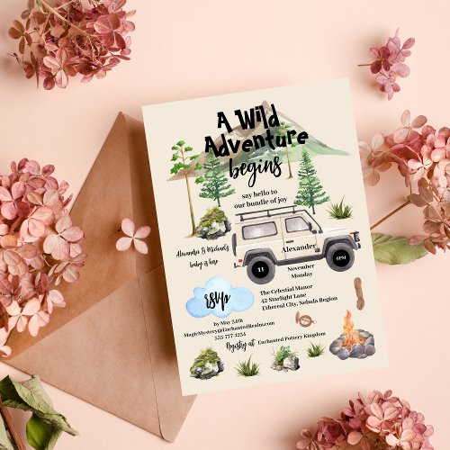 Budget Adventure Baby Shower Watercolor Camper