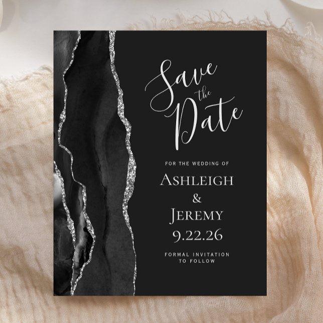 Budget Agate Black Silver Dark Save the Date (Creator Uploaded)