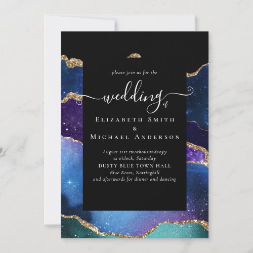 BUDGET  AGATE Blue Purple Gold Wedding Budget Invitation