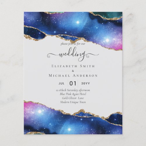 BUDGET AGATE Blue Purple Pink Gold Wedding INVITE Flyer