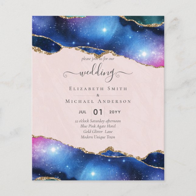 BUDGET AGATE Blue Purple Pink Gold Wedding INVITE Flyer (Front)