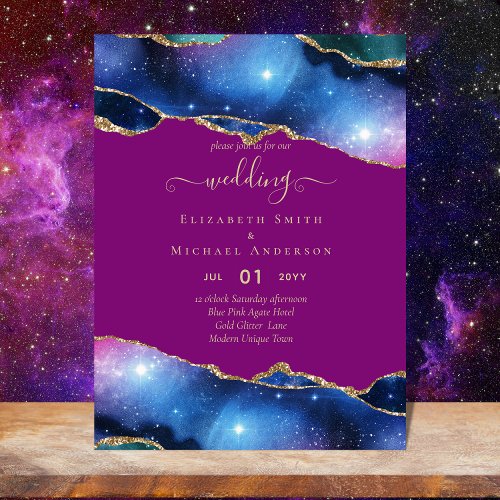 BUDGET AGATE Blue Purple Pink Gold Wedding INVITE Flyer