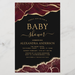 Budget Agate Burgundy Baby Shower Gold Invitation