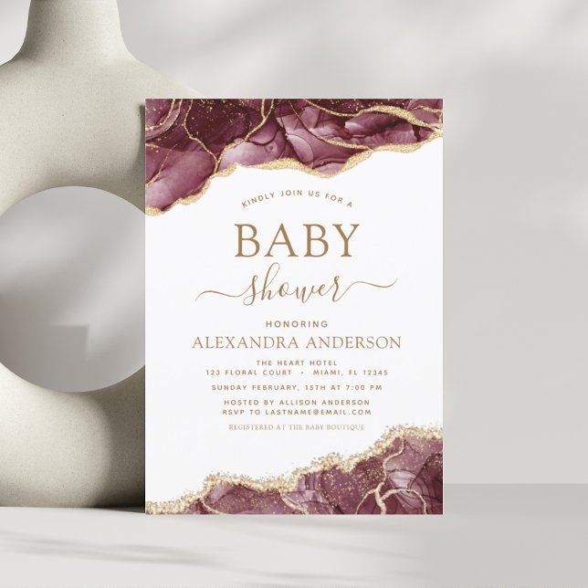 Budget Agate Burgundy Baby Shower Gold Invitation (Creator Uploaded)