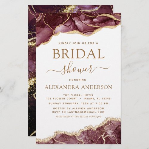 Budget Agate Burgundy Bridal Shower Gold