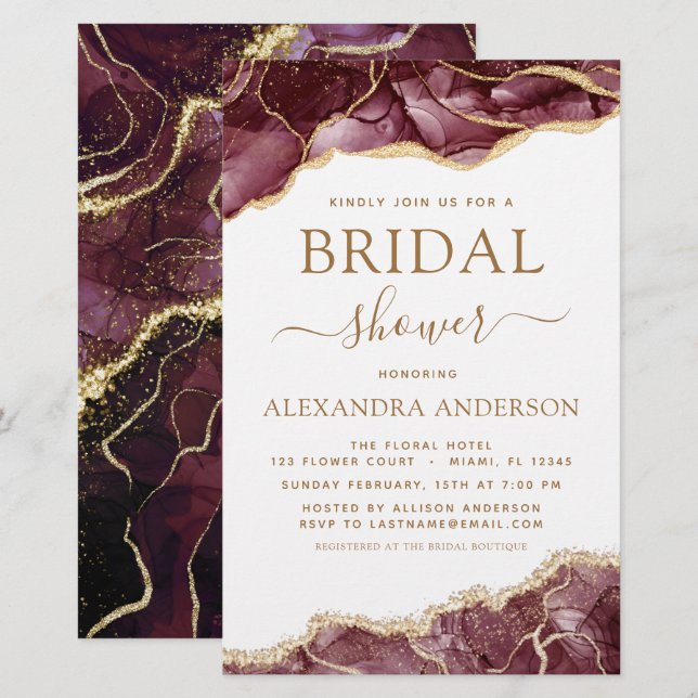 Budget Agate Burgundy Bridal Shower Gold (Front/Back)