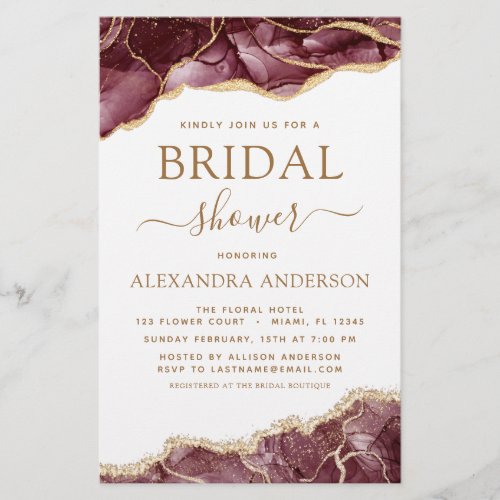 Budget Agate Burgundy Bridal Shower Gold