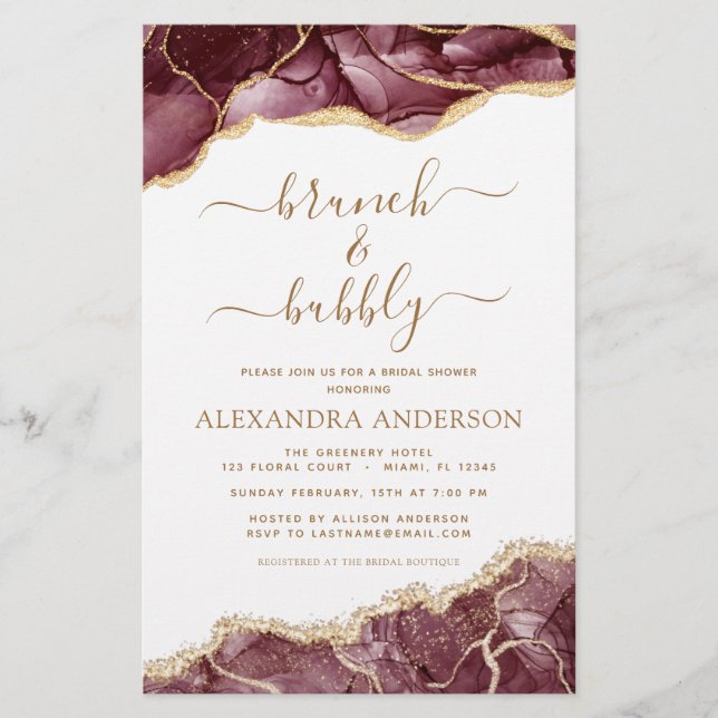 Budget Agate Burgundy Gold Brunch & Bubbly (Front)