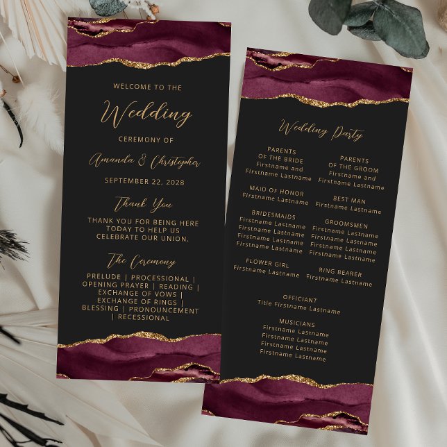 Budget Agate Burgundy Gold Dark Wedding Program (Creator Uploaded)