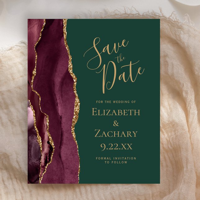 Budget Agate Burgundy Gold Green Save the Date (Creator Uploaded)