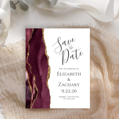 Budget Agate Burgundy Gold Save the Date