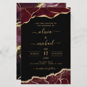 Budget Agate Burgundy Gold Wedding Invitation