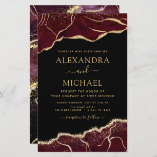Budget Agate Burgundy Gold Wedding Invitation
