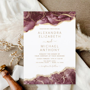 Budget Agate Burgundy Gold Wedding Invitation